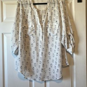 Torrid White Blouse with Black Dog Print